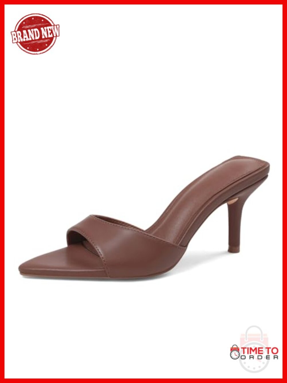 Kitten Heels Mules Women Peep Toe Slingback Slip On Sandals Faux Leather